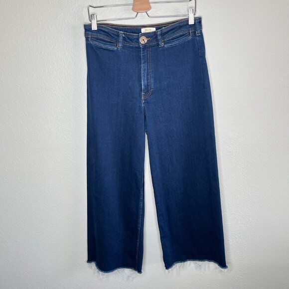 Maeve Anthropologie Wide-Leg Dark Wash Wide Leg Crop Jeans 31 raw hem - Picture 2 of 11